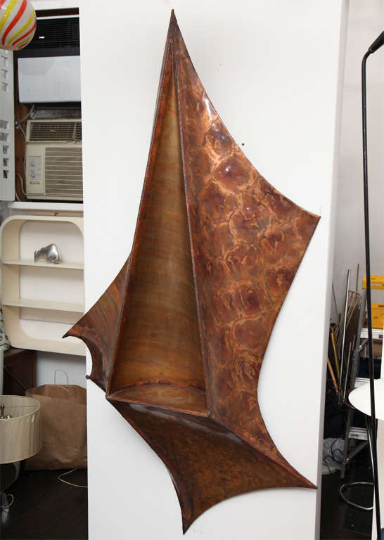 1970s Architectural Patinated Copper Wall Sculpture For Sale at 1stdibs