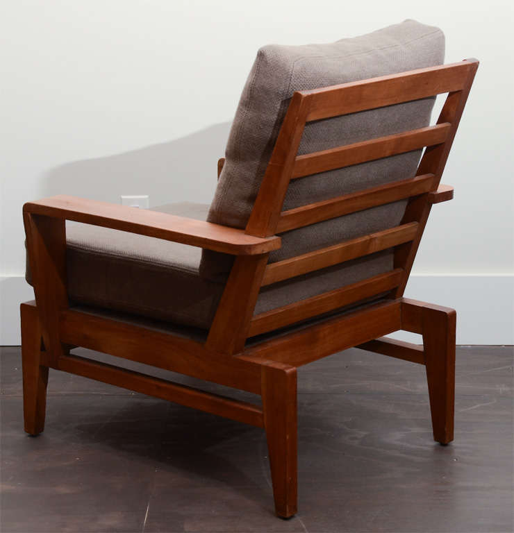 Pair of oak armchairs by René Gabriel. Newly upholstered in light brown linen. seat height: 16