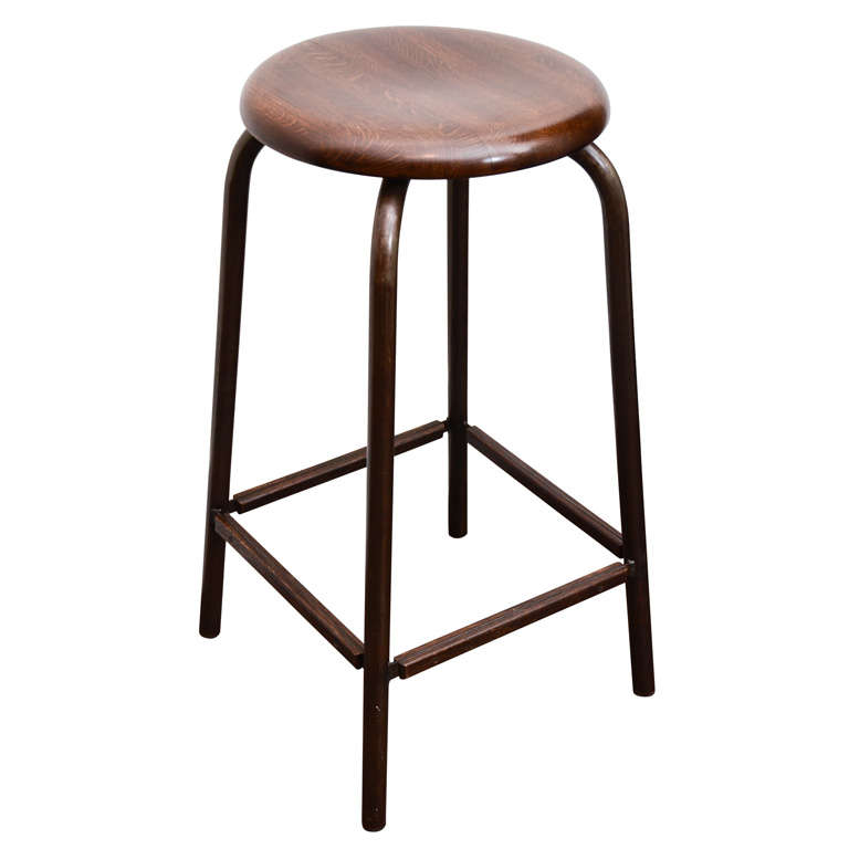 Buell Oak and Steel Stool For Sale