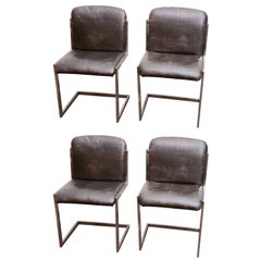Set of Four Modernist Steel and Leather Cantilever Chairs, France, circa 1970 