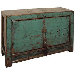 Antique Chinese blue lacquer "grain" cabinet.
