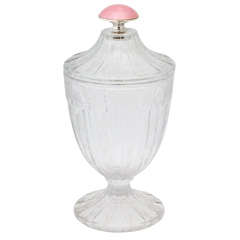 Sterling Silver-Mounted Pink Enamel Etched Glass Sweetmeats Jar