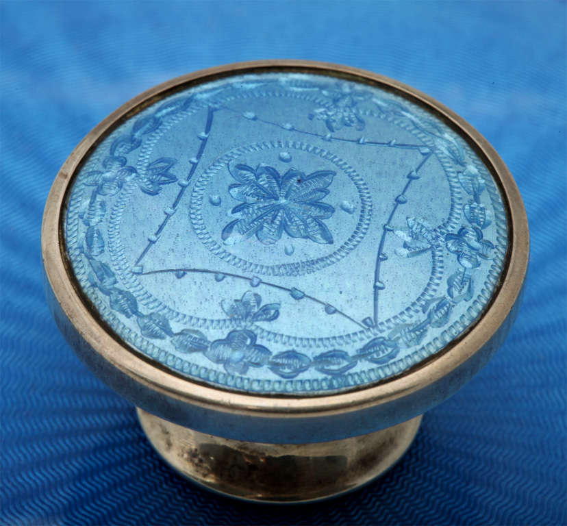 Sterling SilverMounted Blue Enamel and Crystal Powder Jar at 1stdibs