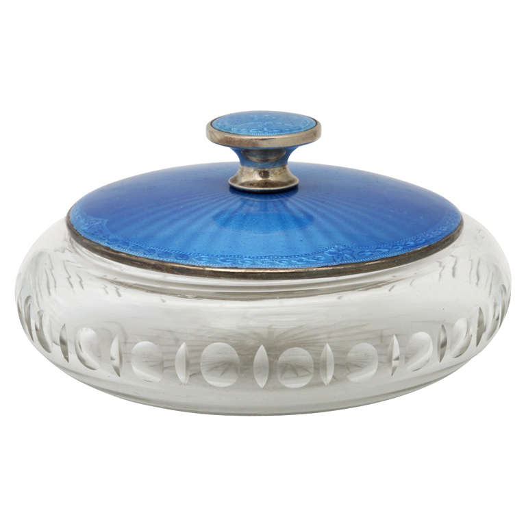 Sterling SilverMounted Blue Enamel and Crystal Powder Jar at 1stdibs