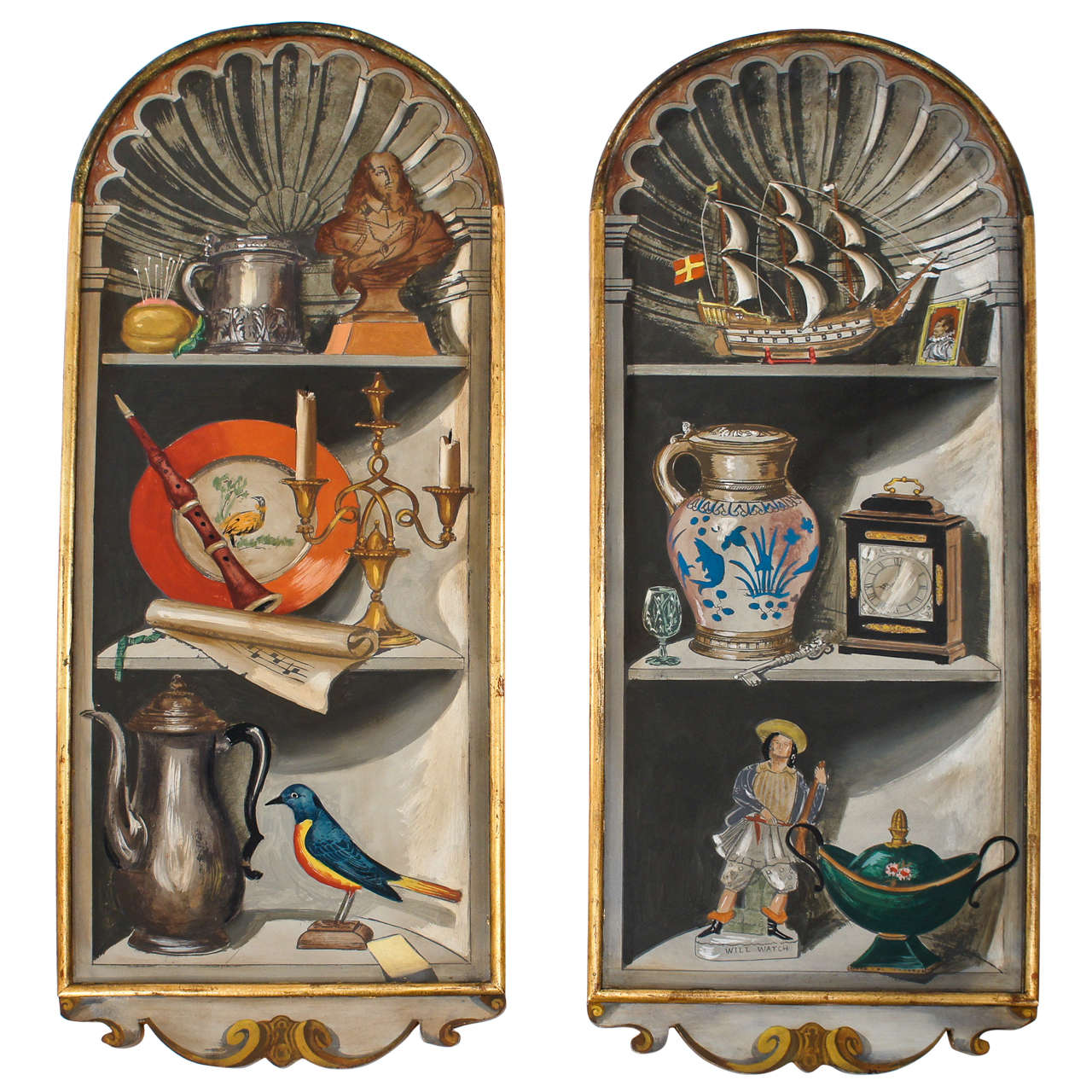 Pair of Palladio "Trompe D'oeil" Hand Painted Wood Panels
