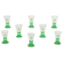 Set of Eight Signed Lobmeyr Apple Green Cocktail Glasses with Enamel Monograms