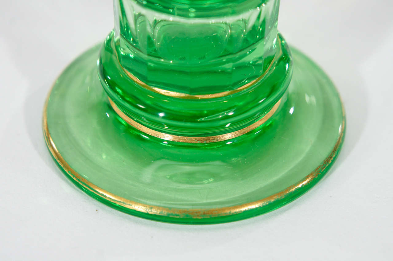 19th Century Set of Eight Signed Lobmeyr Apple Green Cocktail Glasses with Enamel Monograms