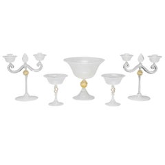 Vintage Cenedese, Murano 5 Piece Table Centerpiece Set with White Threading