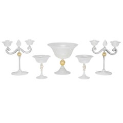 Retro Cenedese, Murano 5 Piece Table Centerpiece Set with White Threading