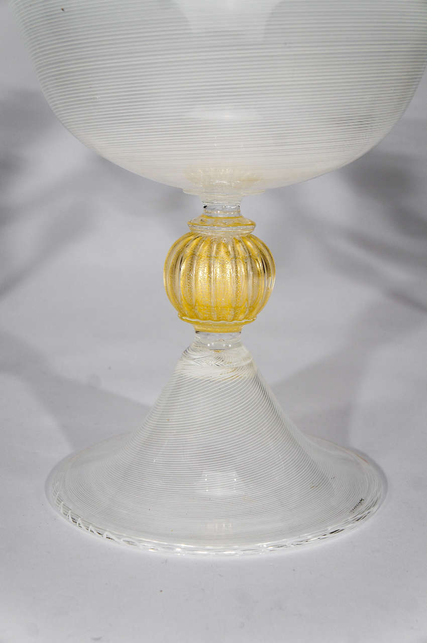 Mid-20th Century Cenedese, Murano 5 Piece Table Centerpiece Set with White Threading For Sale