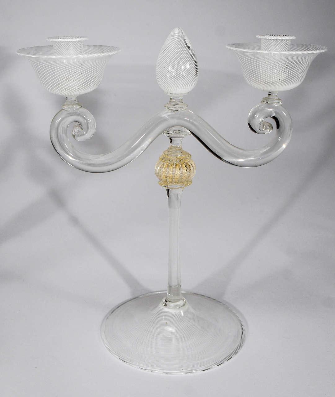 Blown Glass Cenedese, Murano 5 Piece Table Centerpiece Set with White Threading For Sale