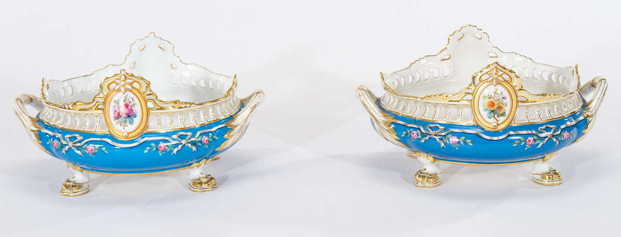 Decorate your table or sideboard with this pair of elegant Old Paris footed centerpieces/cachepots and add the right touch of color. With a wonderful low profile, these would look lovely filled with flowers or plants and still allow conversation