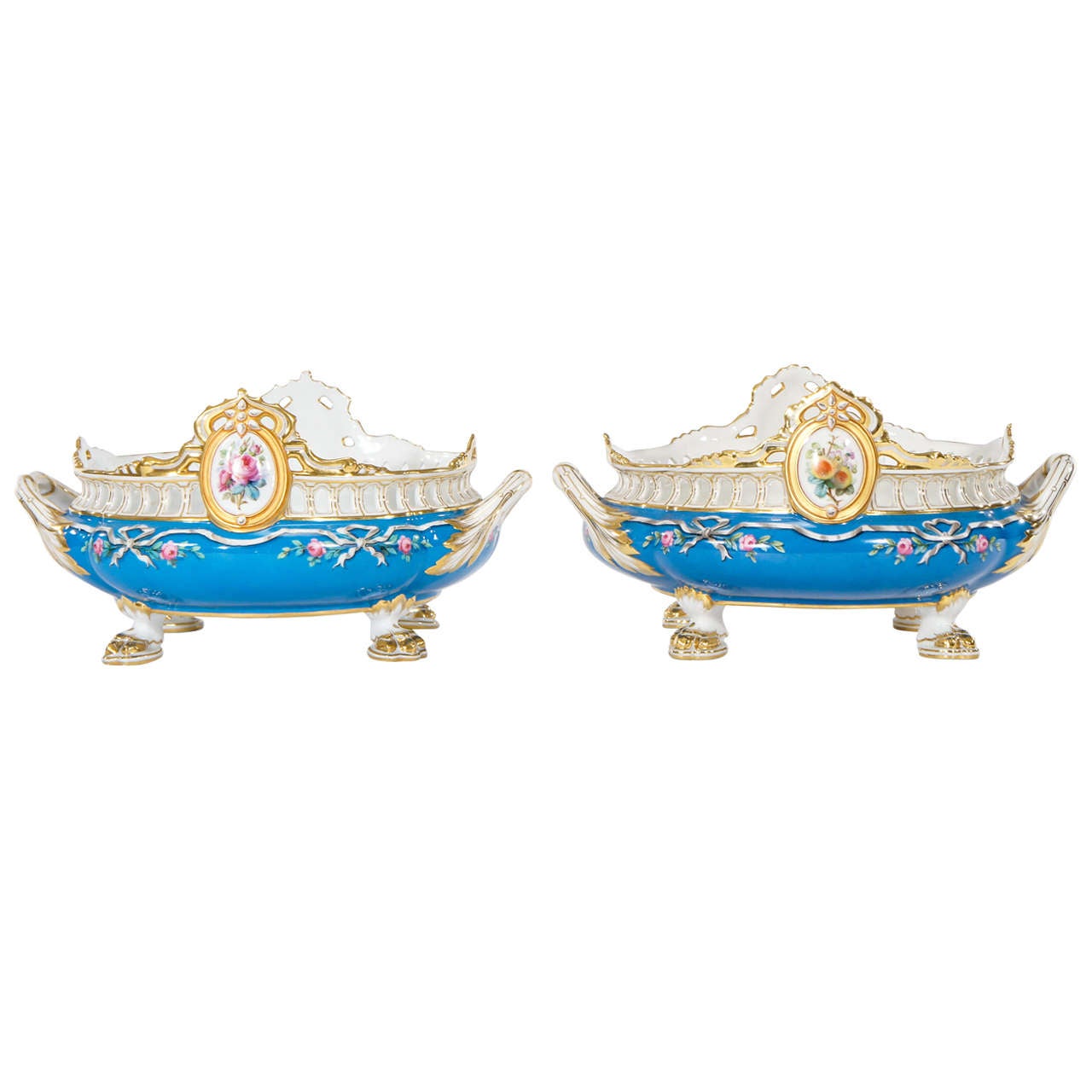 Pareja de Cacharros /Centros Pintados a Mano Le Rosey Old Paris en venta