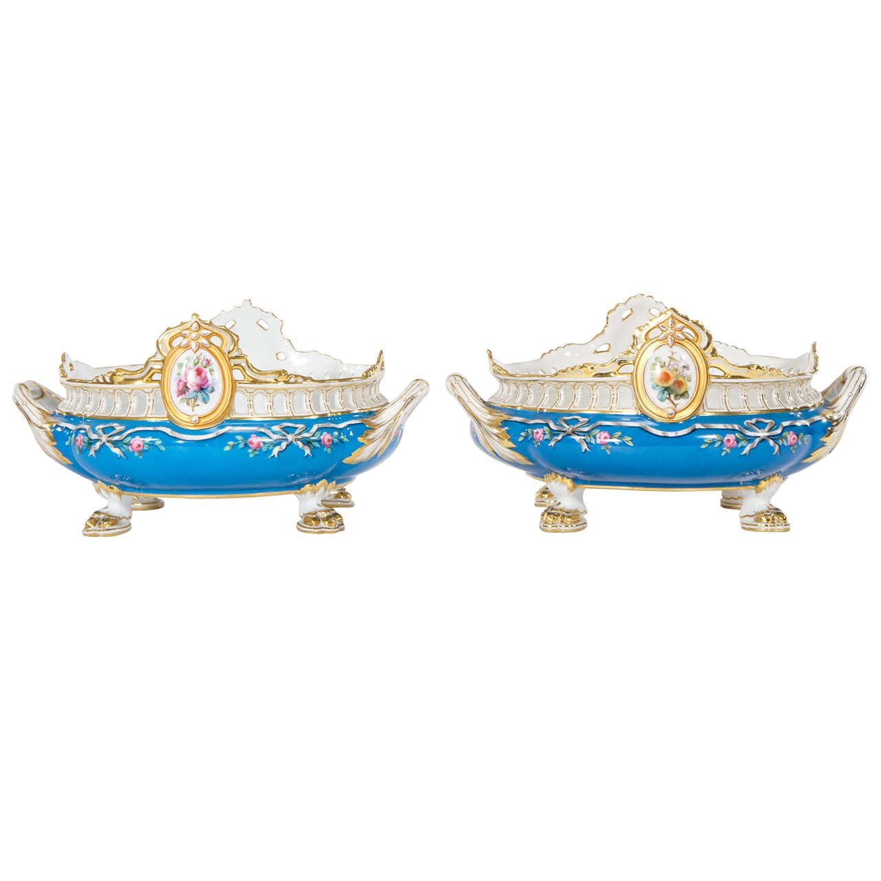 Pair of Le Rosey Old Paris Hand Painted Cachepots /Centerpieces For Sale