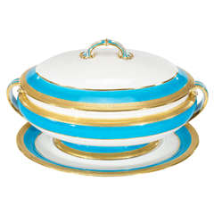 Minton Turquoise Soup Tureen and Under Plate