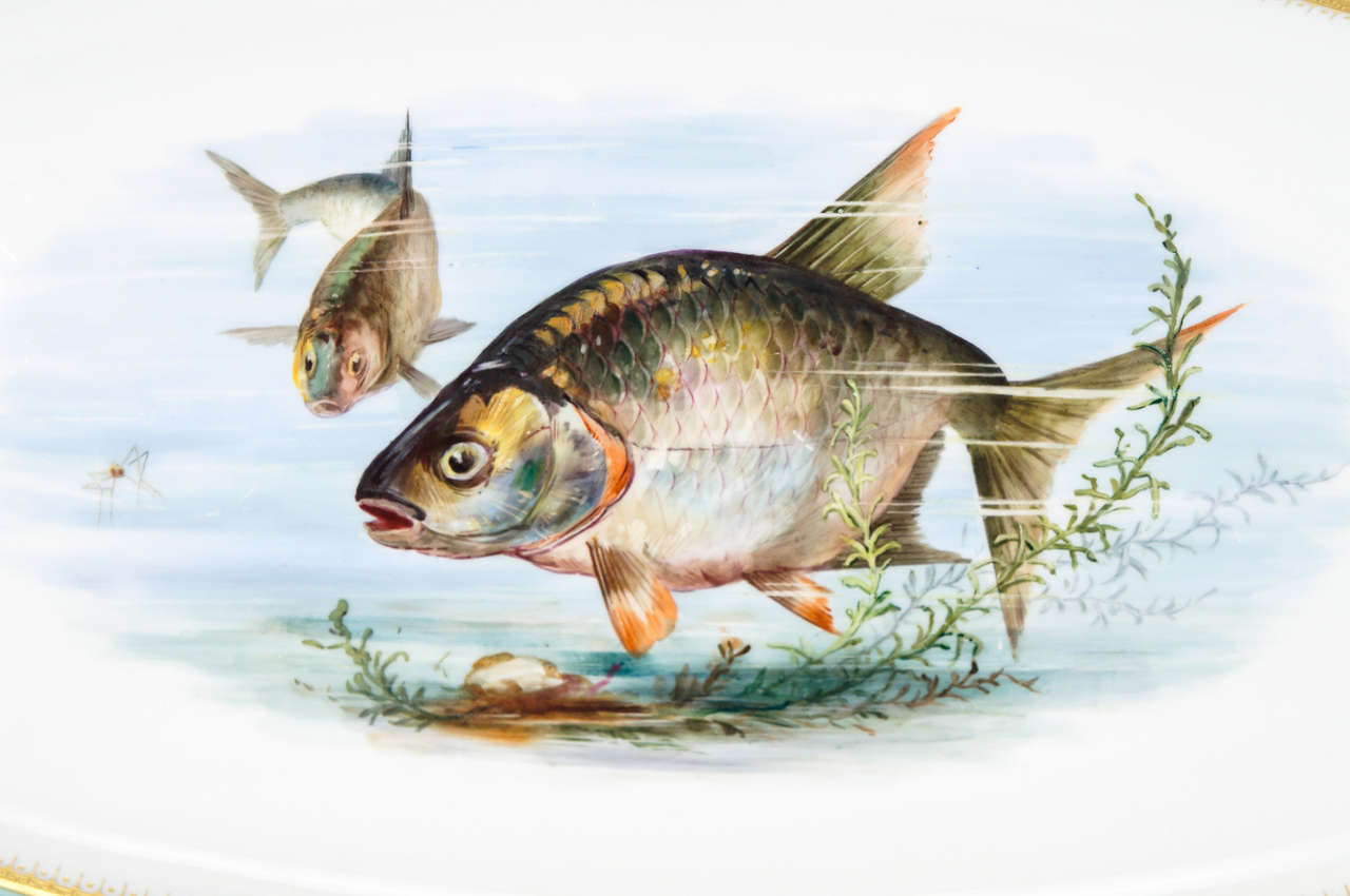 Minton, handbemalte Fischteller, Ästhetizismus des 19. Jahrhunderts (Englisch) im Angebot