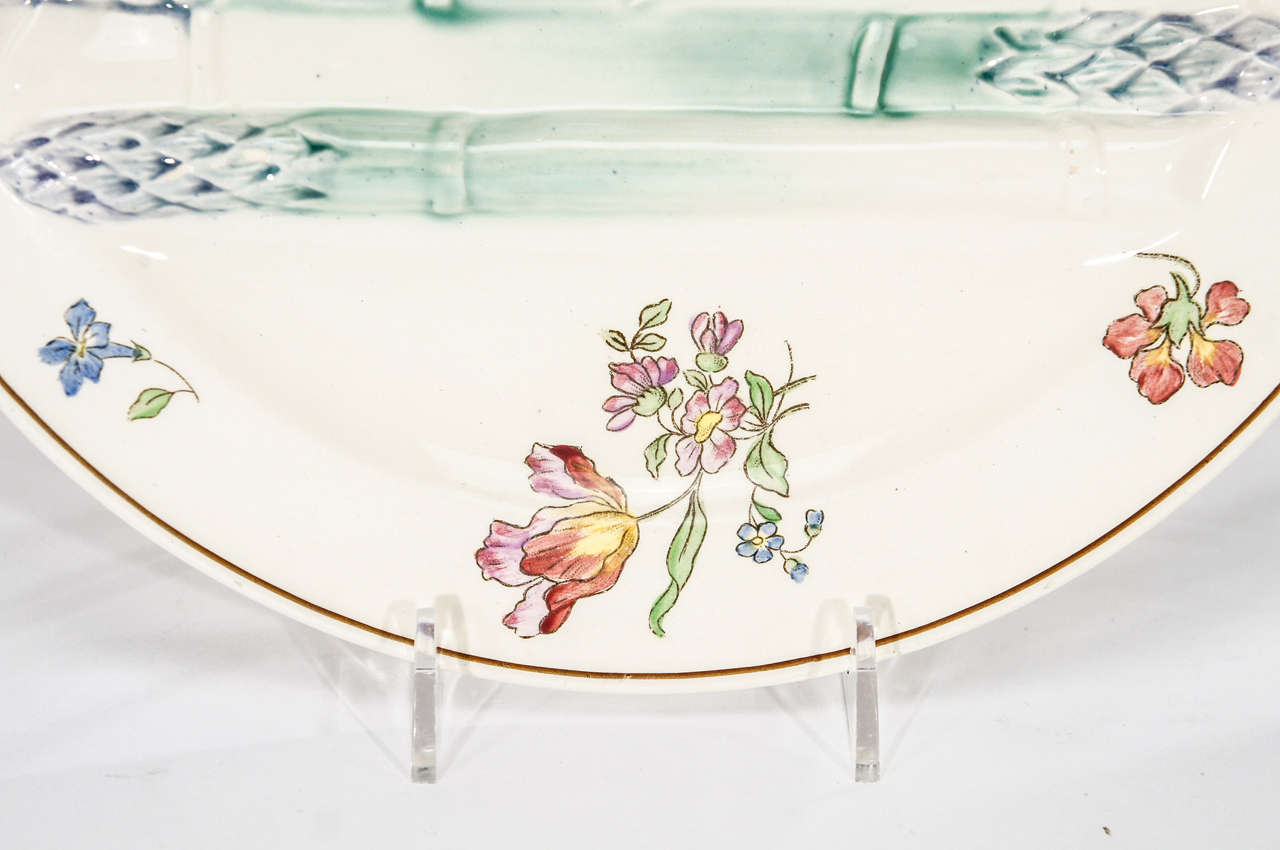 Set of Six Longchamps French Barbotine/Majolica Handpainted Asparagus Plates 4