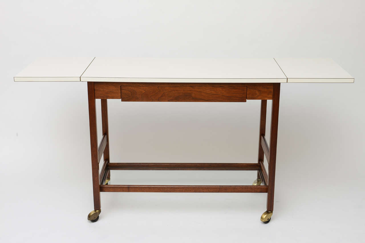 John Stuart 1950s Danish Drop-Leaf Rolling Bar Server In Good Condition In Miami, FL