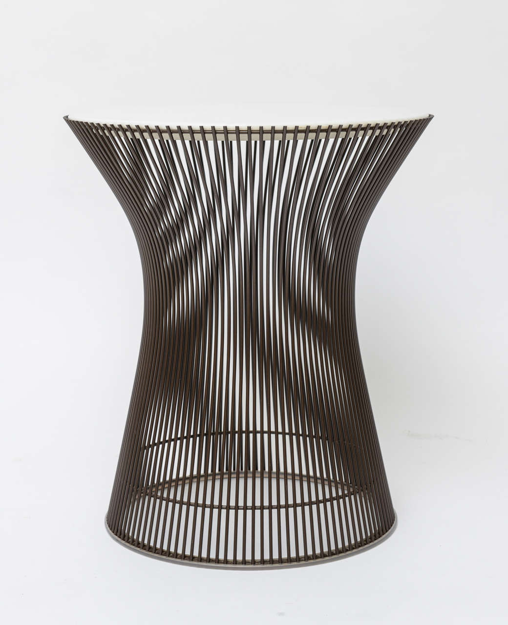 SOLD  SOLD  Iconic 1966 Warren Platner design, this table with white Calacatta inset marble top and beautiful bronze finish base is stunning in its modern simplicity.  The bronze finished steel base is in excellent condition retaining the original
