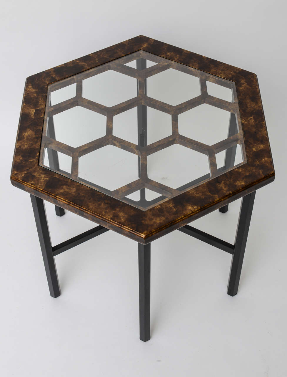 American Pair of Widdicomb Hexagonal Faux Tortoise Occasional Tables