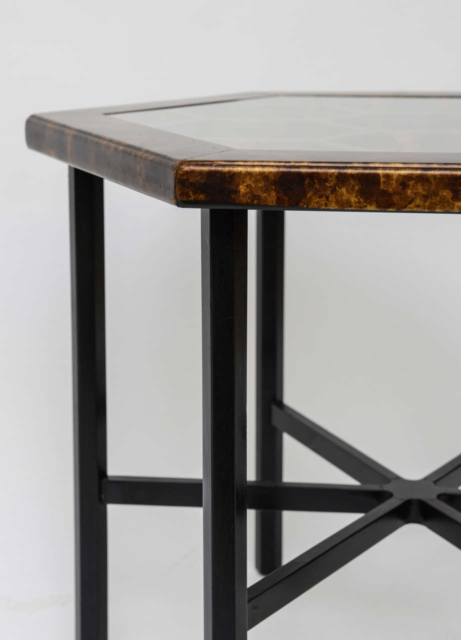 Glass Pair of Widdicomb Hexagonal Faux Tortoise Occasional Tables