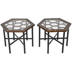 Pair of Widdicomb Hexagonal Faux Tortoise Occasional Tables 8