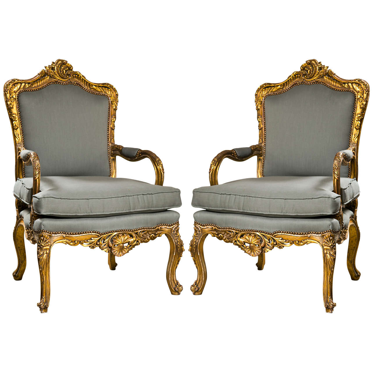 Pair of French Rococo Revival Arm Chairs