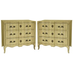 Pair of French Provincial Green Painted Chests Of Drawers With Serpentine Top
