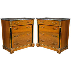 Pair of Neoclassical Style Marble Top Chests