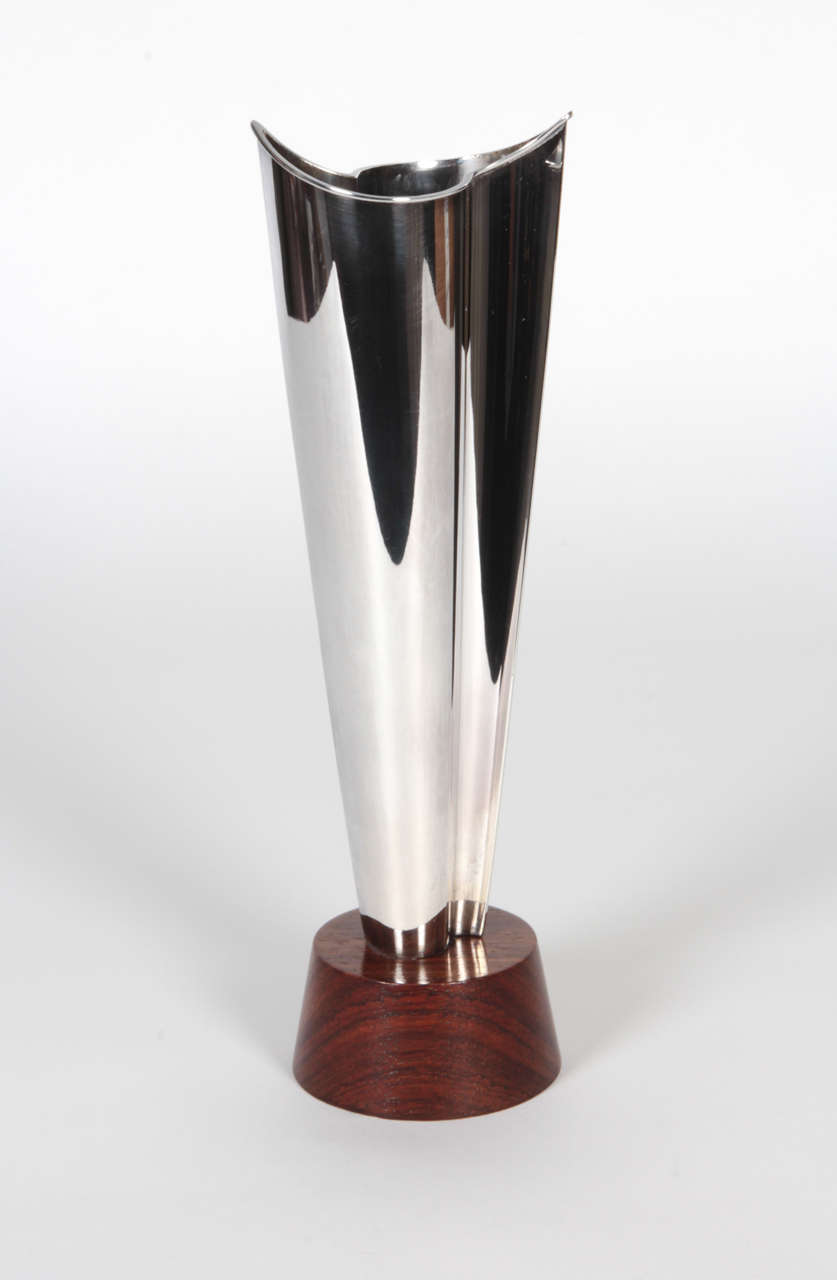 Tapio Wirkkala Finland sterling silver and walnut vase 1968