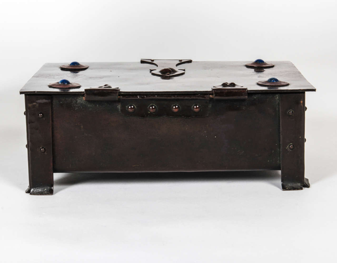 20th Century Albert Edward Jones British Arts and Crafts Copper Lapis Lazuli Box, circa 1905 For Sale