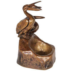 Antique Friedrich Gornik Bronze "Pelican" Art Nouveau Vide Poche  c.1910