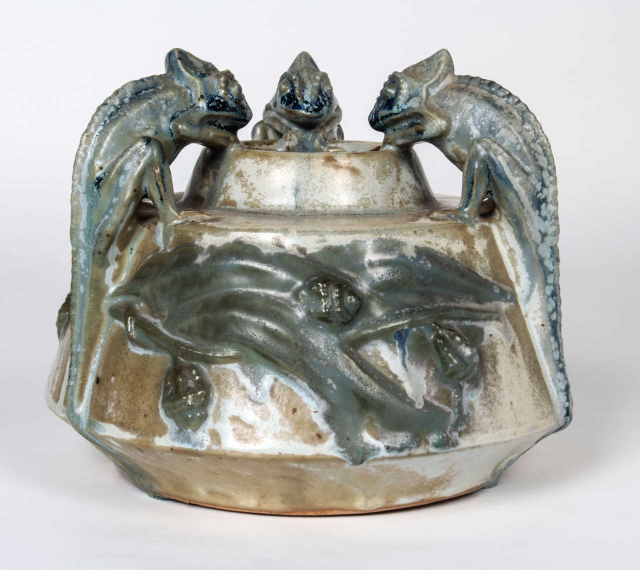 Stoneware Charles Greber French Art Nouveau “Chameleons” vase c. 1905 For Sale