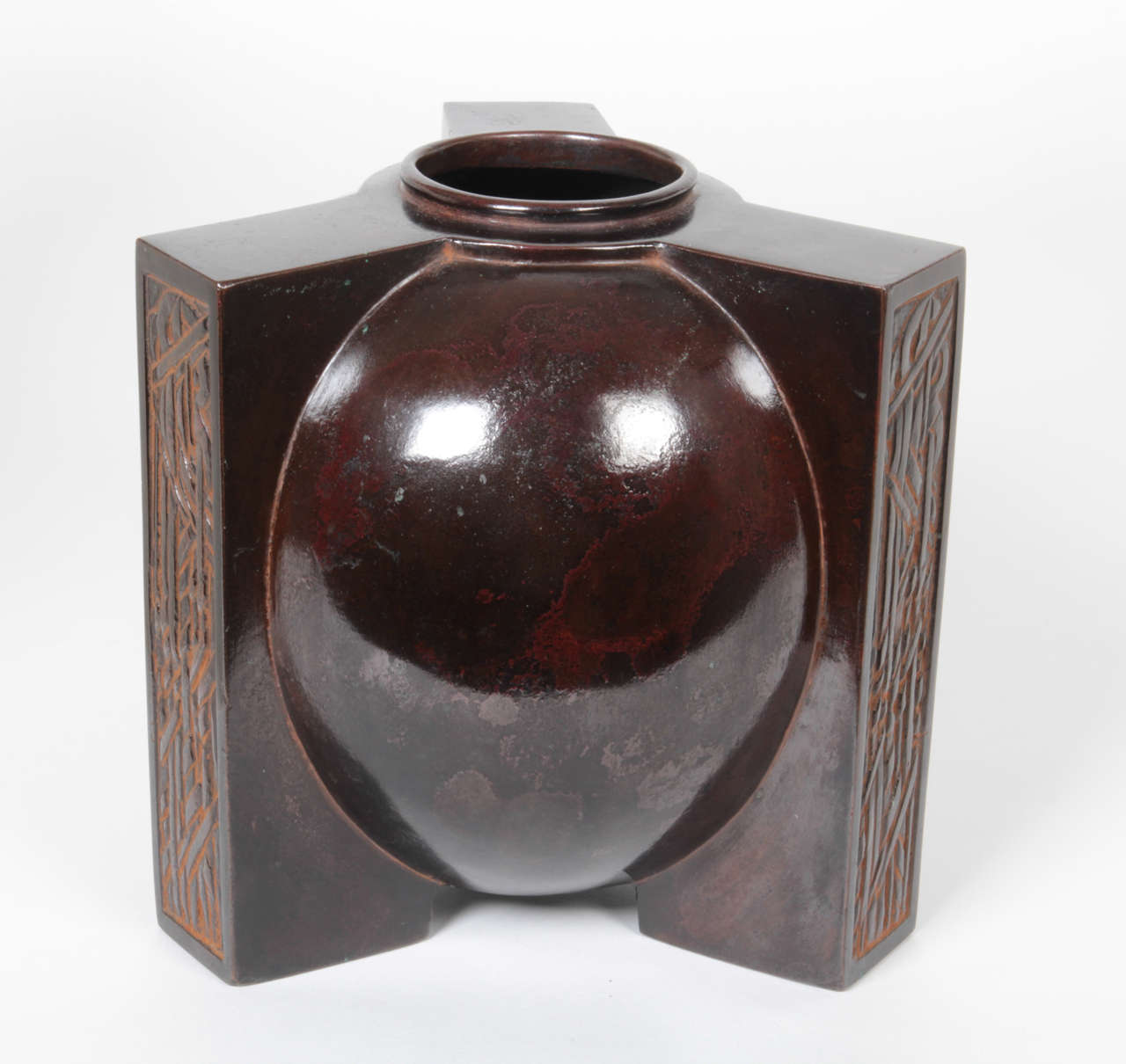 Art Deco Japanese Tobei Showa Period Patinated Bronze Vase, circa 1935 For Sale 1