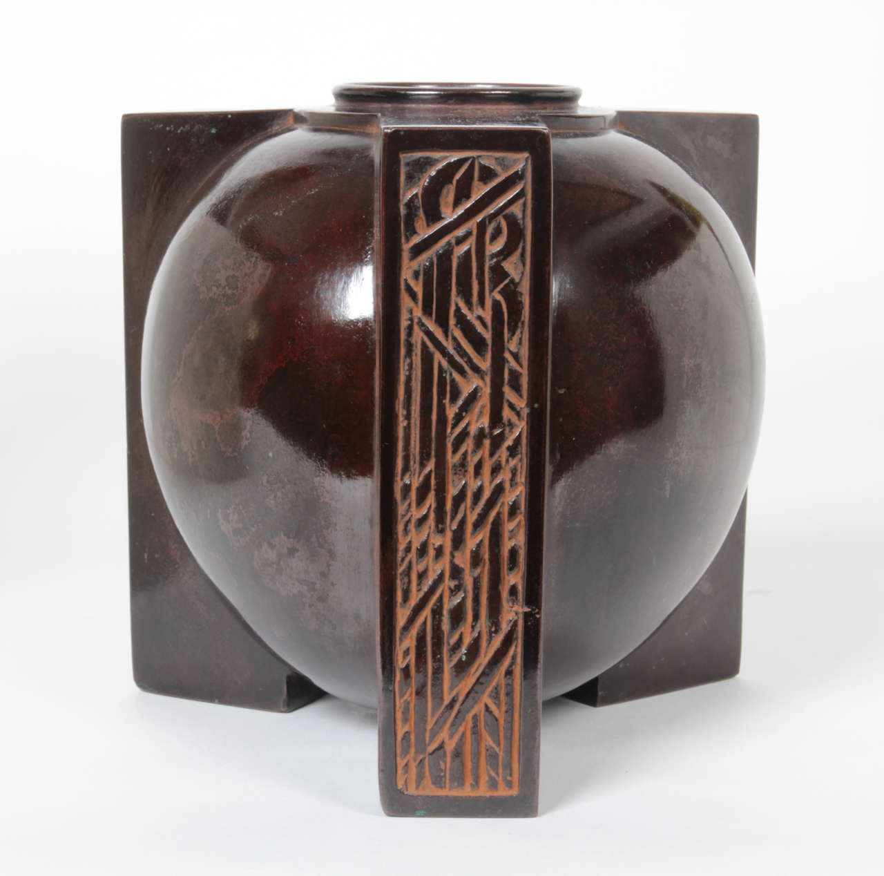 Art Deco Japanese Tobei Showa Period Patinated Bronze Vase, circa 1935 For Sale 2