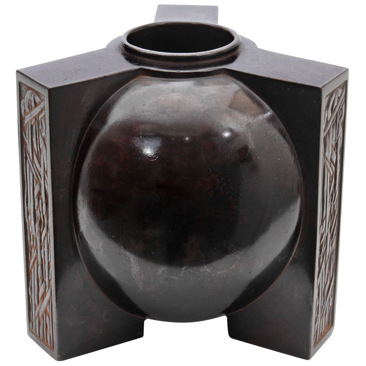 Art Deco Japanese Tobei Showa Period Patinated Bronze Vase, circa 1935 For Sale
