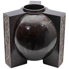 Art Deco Japanese Tobei Showa Period Patinated Bronze Vase, circa 1935