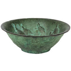 E. T. Hurley Arts & Crafts "Swimming Turtles" verdigris bronze bowl 1926