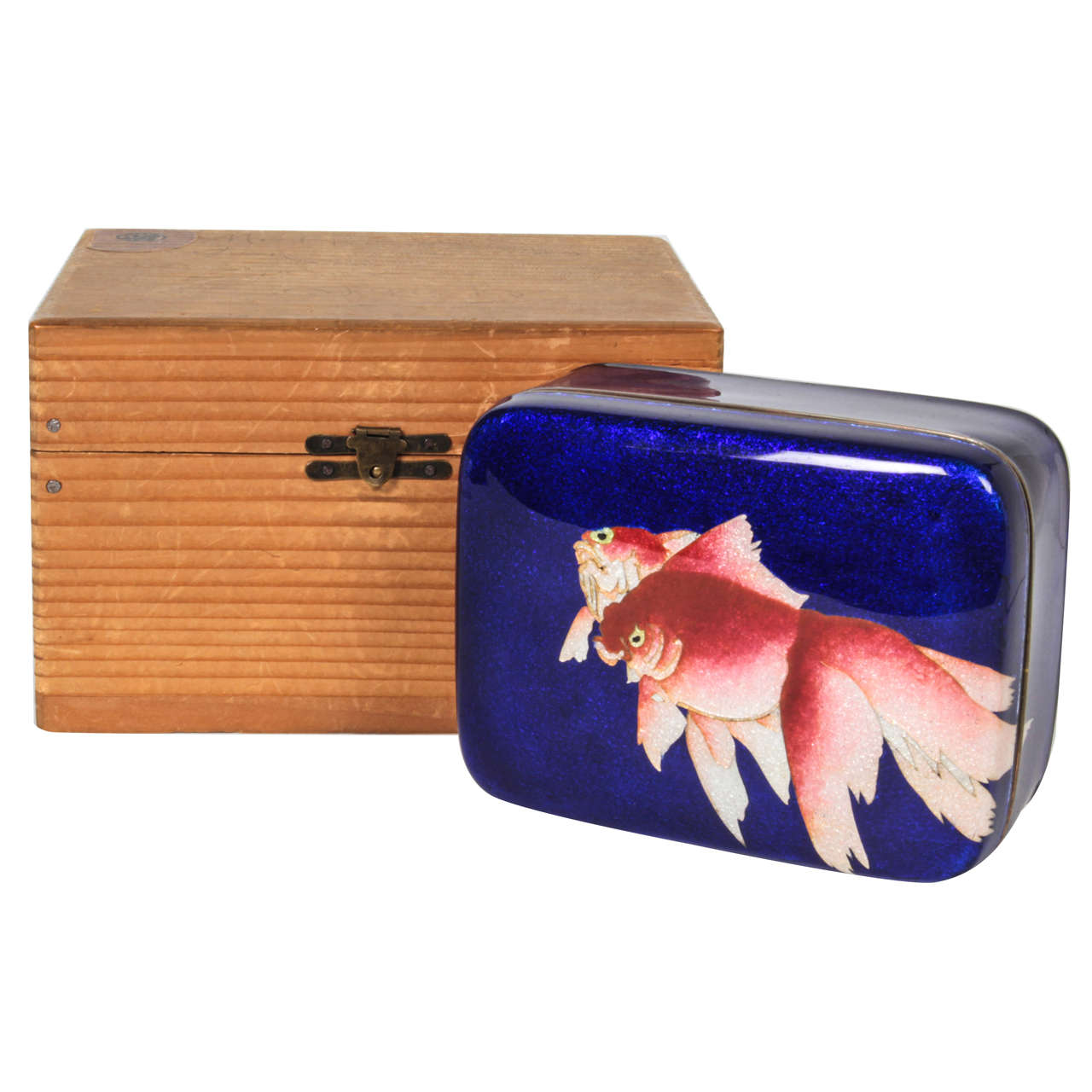 Japanese Meiji Period "Koi" Cloisonné enamel box. c. 1900 For Sale