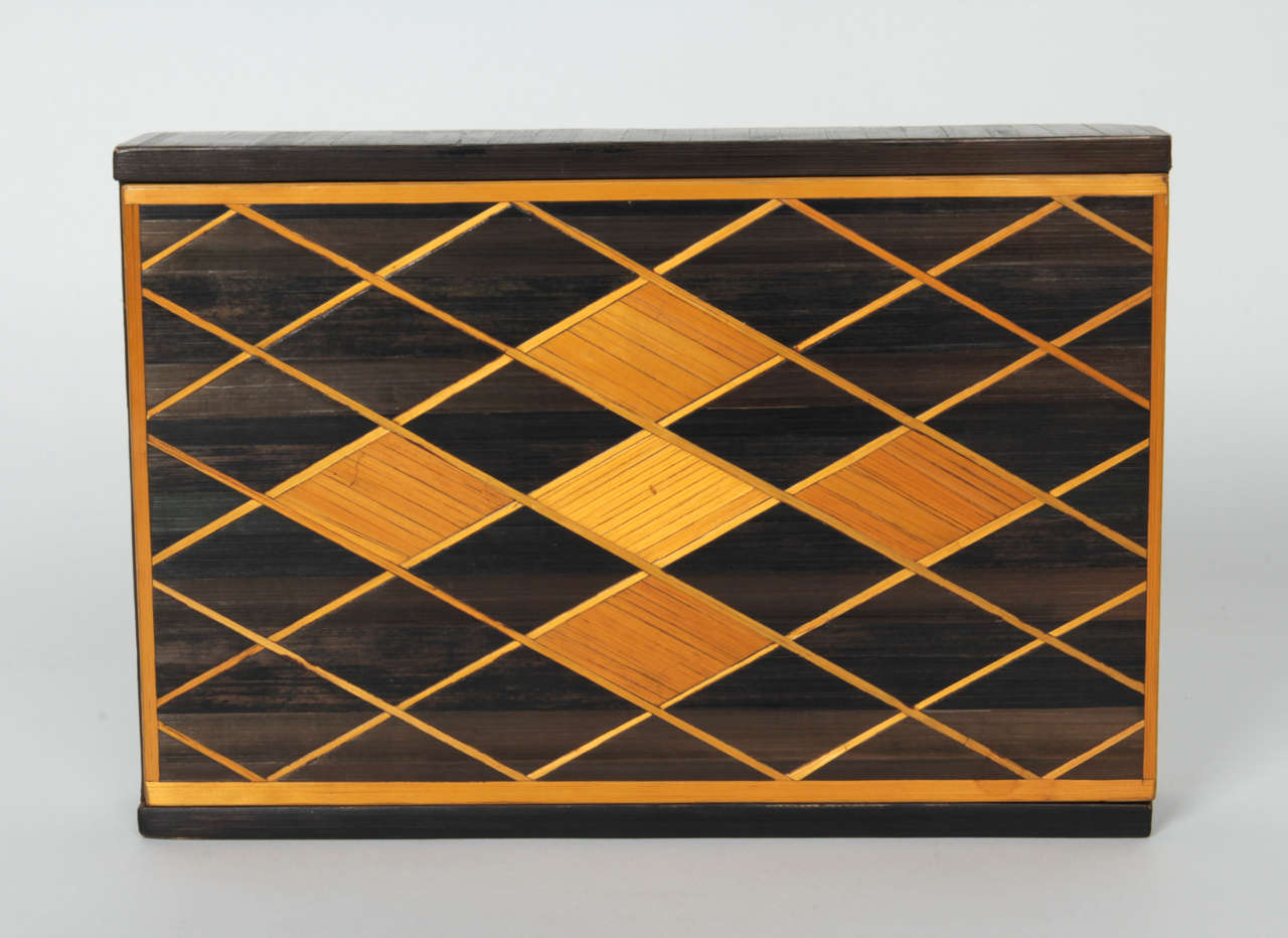 Mid-20th Century Andre Arbus (attr.) French Art Deco Straw Marquetry Box c. 1940 For Sale