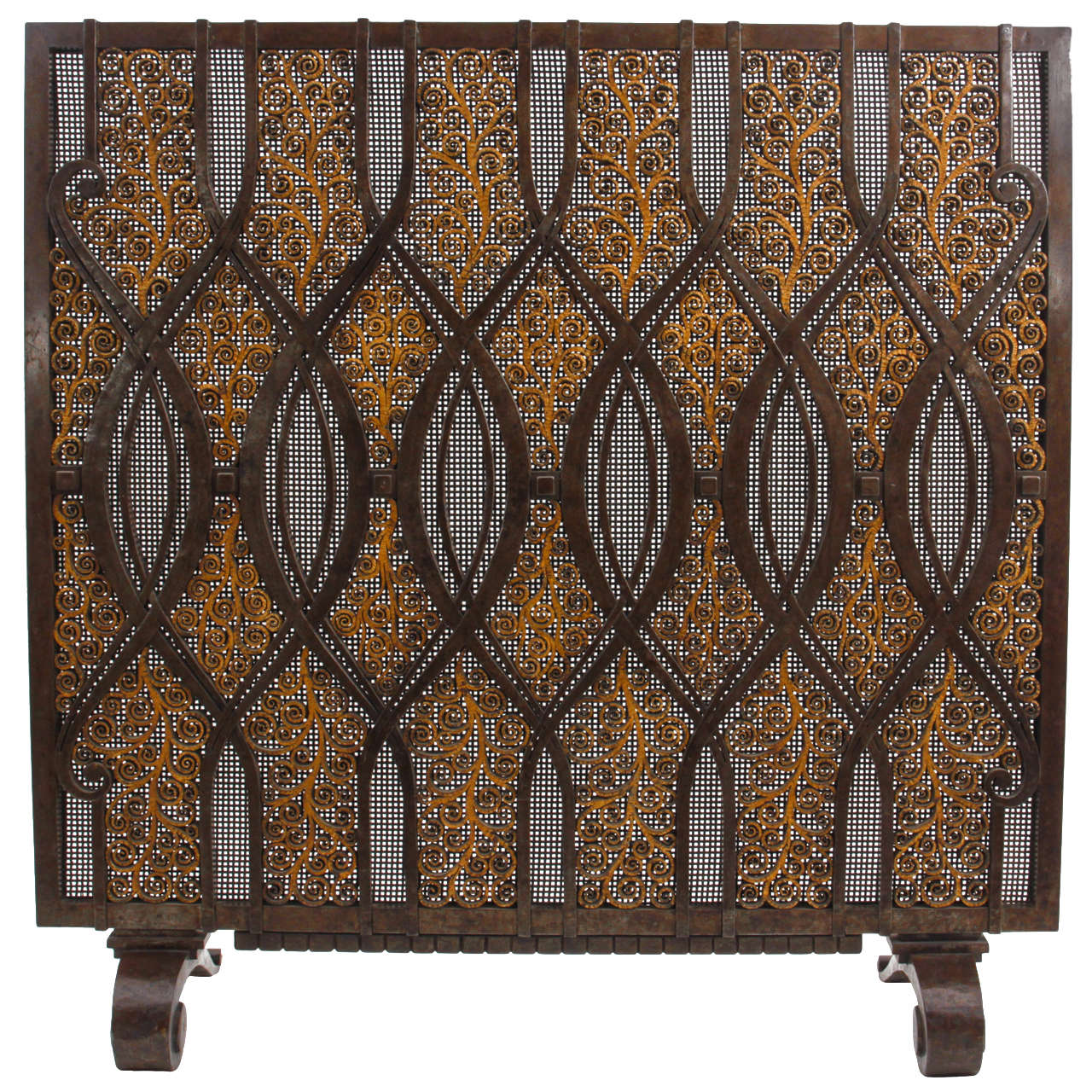 Edgar Brandt Important French Art Deco wrought iron fire screen c. 1925 For Sale