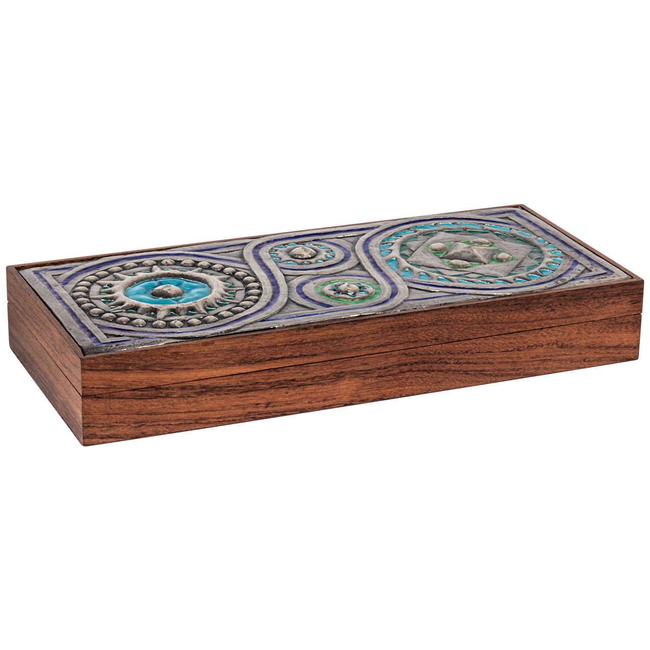 Ottaviani Italy Abstract sterling, enamel and wood box c 