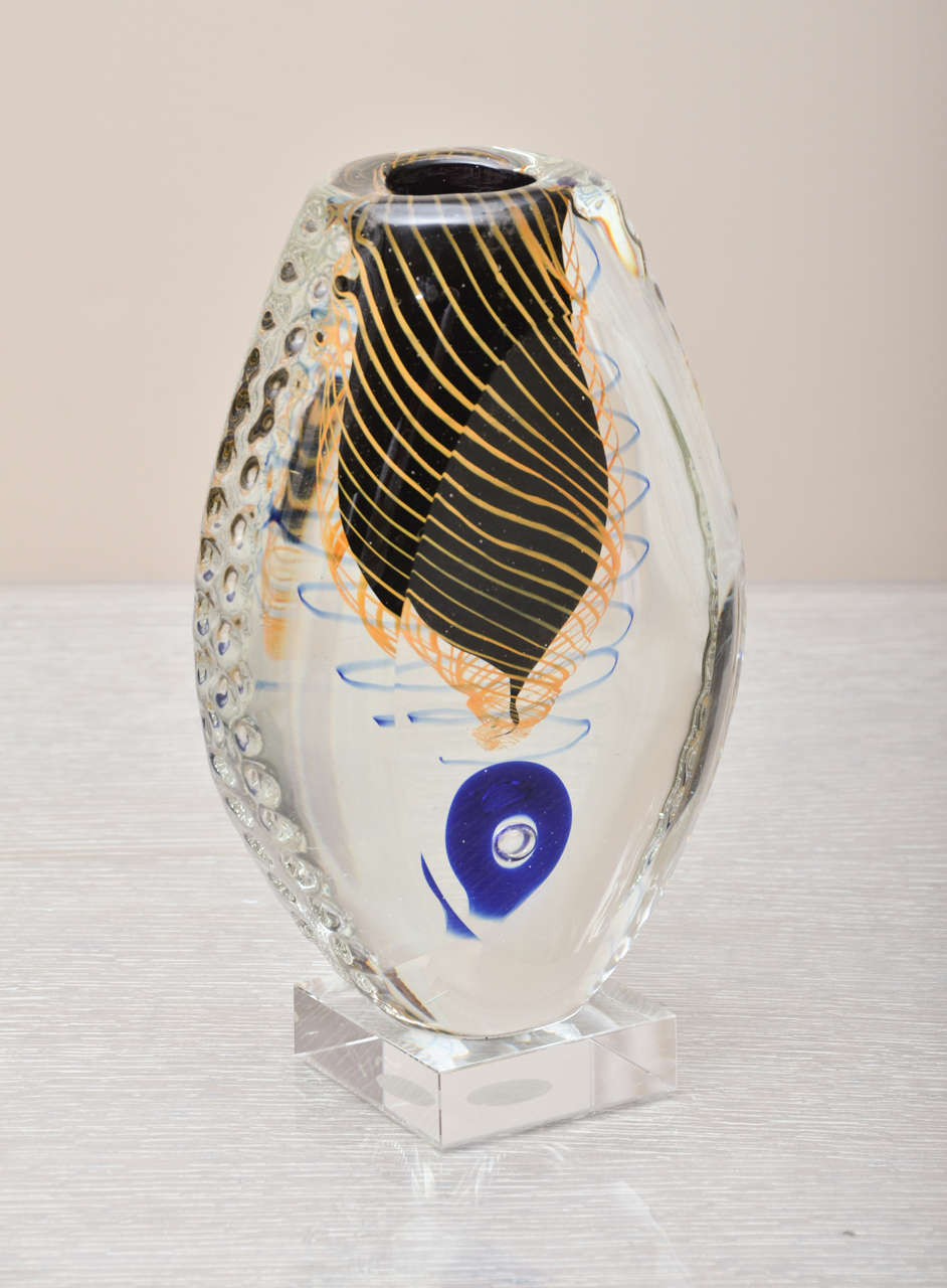 Murano Vase in Cobalt Blue & Gold Modernist Design