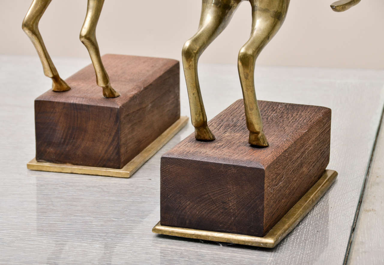 Pair of Brass Gazelles on Wood Stands In Excellent Condition For Sale In Southampton, NY