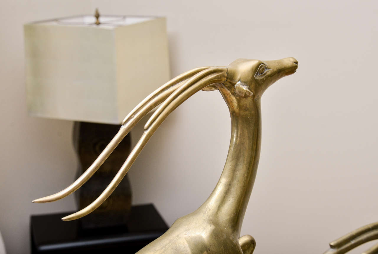 Pair of Brass Gazelles on Wood Stands For Sale 1