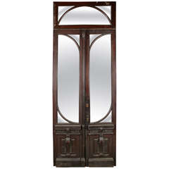 Vintage Double Door Set with Matching Transom and Beveled Glass Windows