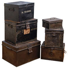 Antique Collection of English Metal Deed Boxes