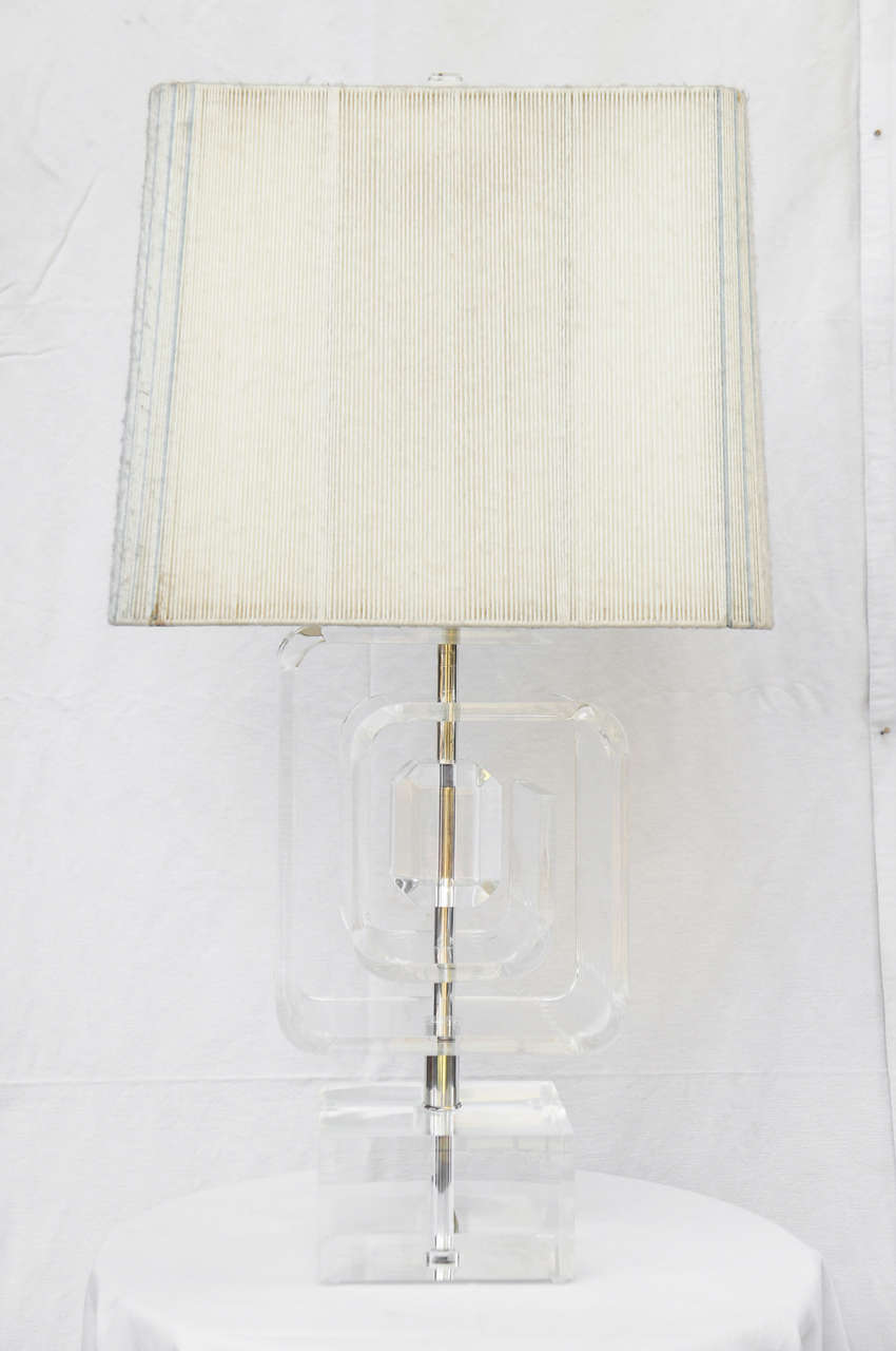 Mid-Century Modern Les Prismatiques 1970's Heavy Lucite Table Lamps For Sale