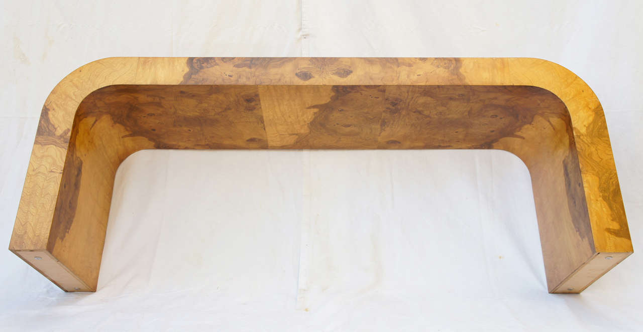 1970's Burl Wood Waterfall Sofa Table In Excellent Condition In Canaan, CT