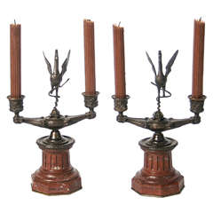 French Rouge Marble Candleholders 19th Century